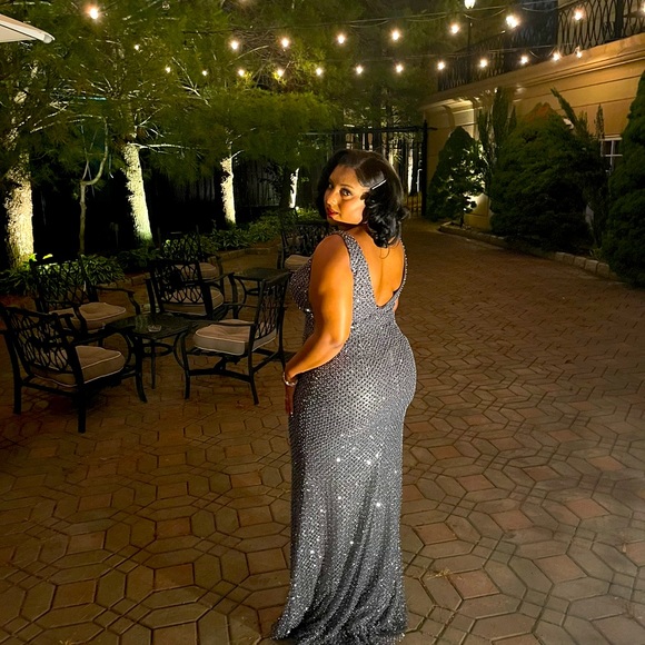 Ellie Wilde Long Silver Beaded Gown (Style: EW 1260006) - Picture 2 of 5